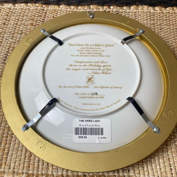 Vtg Edna Hibel And Unto Us a Child is Given Porcelain Plate 1994 Wood Frame - Picture 13 of 14